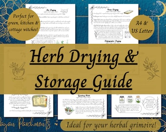 Herb Drying & Storage Guide, Printable Herbal Grimoire Pages, Green Witch BOS, Witchy Download, Baby Witches Herb Guide, Herbology PDF