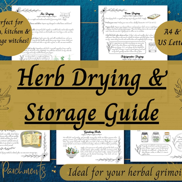 Herb Drying & Storage Guide, Printable Herbal Grimoire Pages, Green Witch BOS, Witchy Download, Baby Witches Herb Guide, Herbology PDF