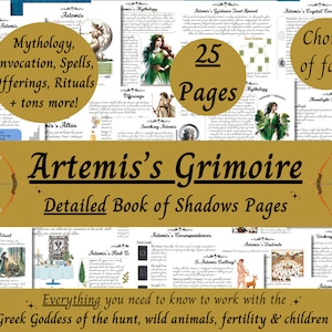 Artemis Grimoire Printable, Work with Greek Goddess Artemis, Witch Book of Shadows Pages, Pagan Deity Devotional, Mythology, Hellenism