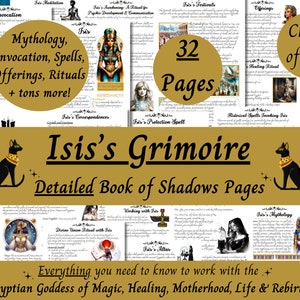 Isis Grimoire Printable, Work with the Egyptian Goddess of Magic, Kemetic Paganism, Book of Shadows Pages, Auset, Egypt Deity, Pagan Witch