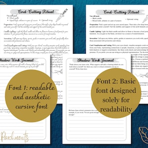 May include: Two printable pages with instructions for a "Cord-Cutting Ritual" and a "Shadow Work Journal". The pages feature a cursive font with a decorative border and the text "Pagan Parchments".