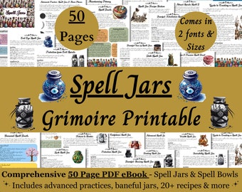 Spell Jars & Bowls Grimoire Printable, 50 Page Ebook, Includes Recipes Advanced Practice Baneful Jars and Witch Bottles, Book of Shadows PDF