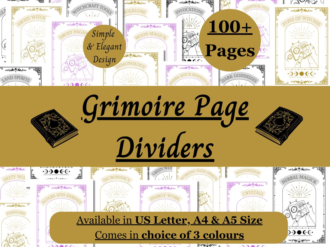 Printable Grimoire Page Section Dividers, Book of Shadows Insert Pages