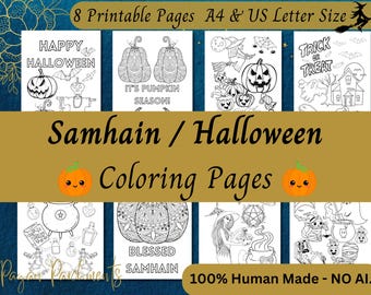 Samhain Coloring Printable, Halloween Colouring Pages, Witchy Adult Colouring
