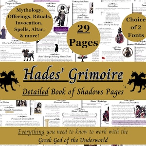 Hades Grimoire Printable, Working with Greek God of the Underworld, Witch Book of Shadows Pages, Hellenic Pagan Deity Work, Mythology