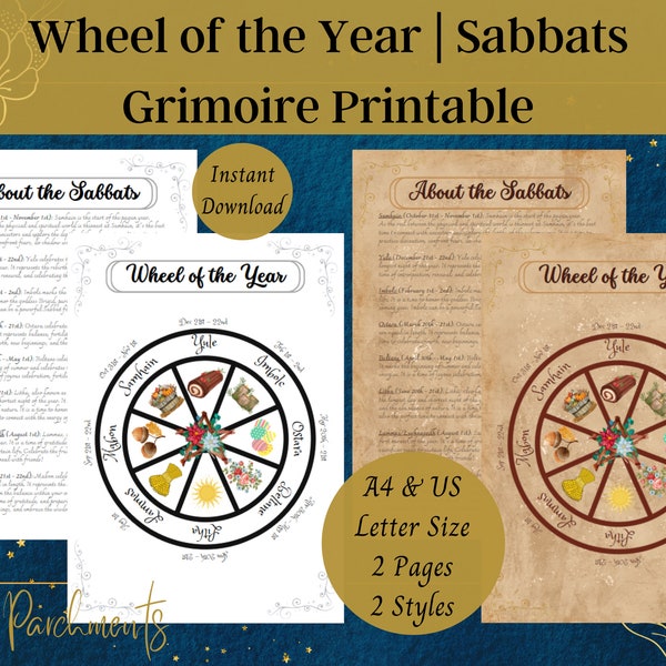 Sabbats Grimoire Printable, Wheel of the Year PDF, Pagan Holidays Download, Book of Shadows Sabbat, Baby Witch BOS, Wiccan Celebrations