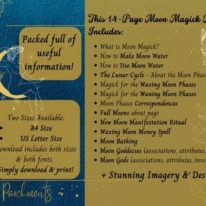 Moon Magic Grimoire Pages, Lunar Magick BOS Printable, Moon Water Guide, Lunar Spells, Moon Phases, Witchy PDF, Baby Witch Download image 7