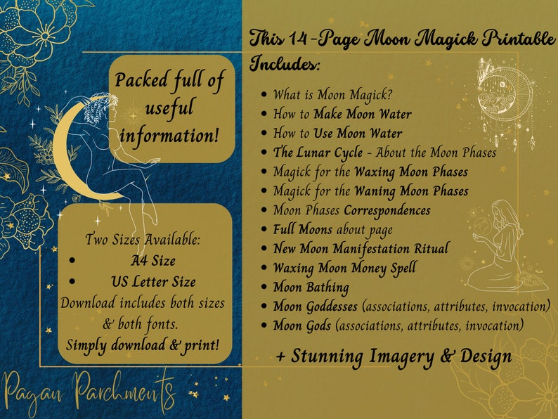 Moon Magic Grimoire Pages, Lunar Magick BOS Printable, Moon Water Guide, Lunar Spells, Moon Phases, Witchy PDF, Baby Witch Download image 7