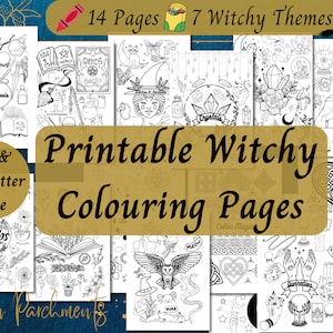Printable Witchy Colouring Pages, Witch coloring PDF, Simple easy-to-color fun designs for teens and adults, Pagan Witchcraft