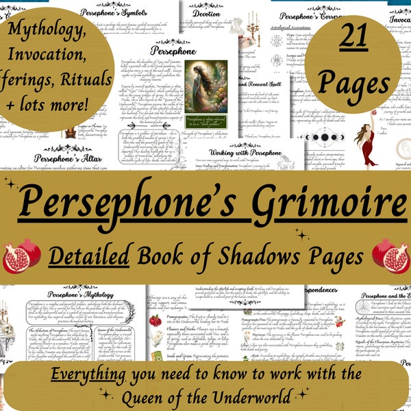 Perséphone grimoire imprimable, déesse grecque, mythologie, pages du livre des ombres de la sorcière, travail de divinité païenne, hellénisme, reine des enfers