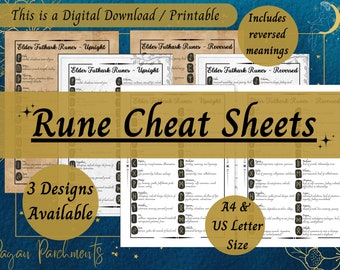 Rune Cheat Sheets Printable, Runes Reversed Meanings, Runic Divination,  Elder Futhark Quick Reference Guide, Grimoire Pages, Pagan download
