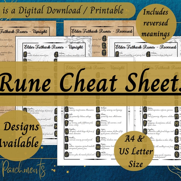 Rune Cheat Sheets Printable, Runes Reversed Meanings, Runic Divination,  Elder Futhark Quick Reference Guide, Grimoire Pages, Pagan download