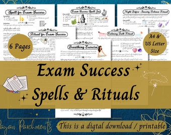 Exam Success Spells & Rituals, Printable Grimoire Pages, Release Anxiety Ritual, Exam Spell Instructions, Manifest Success PDF Guide