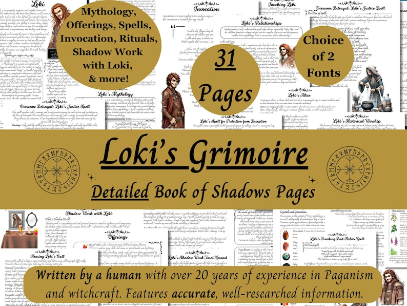 Loki Grimoire Printable, A Guide to Working with the Norse God of Mischief, Witch Book of Shadows Pages, Pagan Deity Work, Heathen, Ásatrú image 1