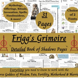 Frigg Grimoire Printable, Work with the Queen of the Aesir, Norse Goddess, Witch Book of Shadows Pages, Pagan Deity Work, Heathen, Ásatrú
