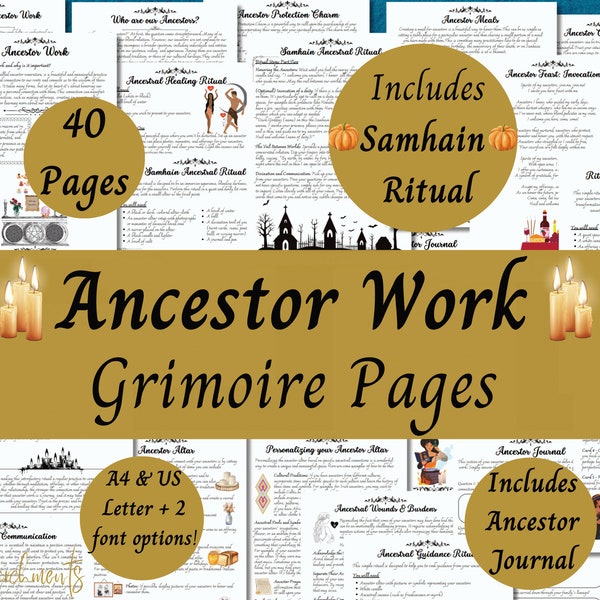 Ancestor Work Grimoire Pages, Witch's Guide to Ancestor Veneration, Samhain Ritual, Ancestral Journal & Prompts, Pagan PDF