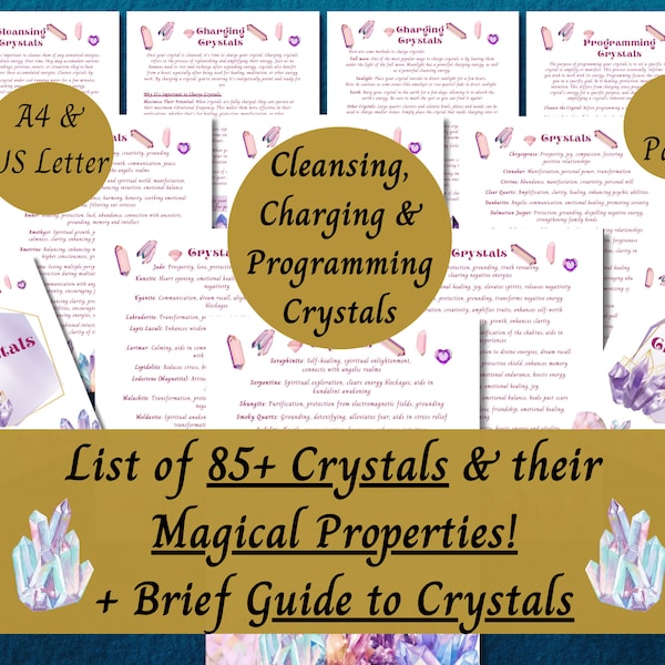 Printable Crystal Guide and Quick Reference Magical Properties List, Grimoire Pages
