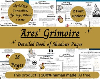 Ares Grimoire Printable, Greek God of War Book of Shadows, Deity Work Pages