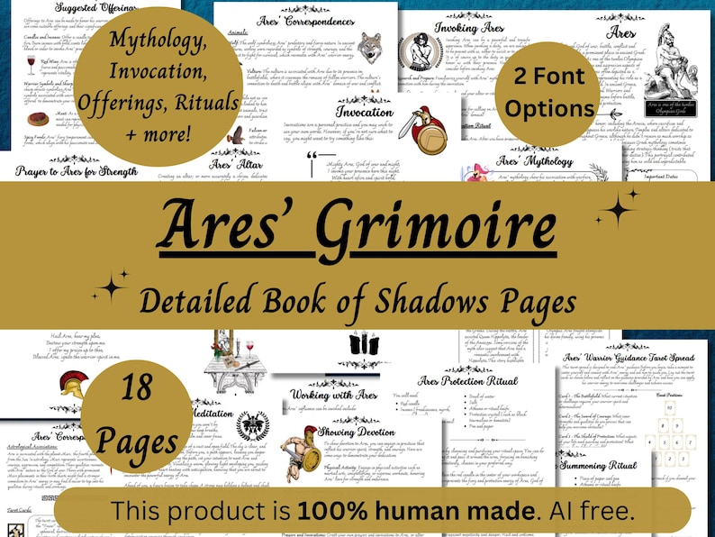 Ares Grimoire do druku, Księga Cieni greckiego boga wojny, Strony pracy bóstw zdjęcie 1