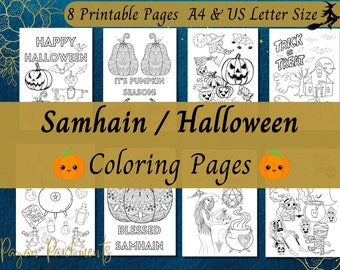 Samhain Coloring Printable, Halloween Colouring Pages, Witchy Adult Colouring, Sabbat Fun