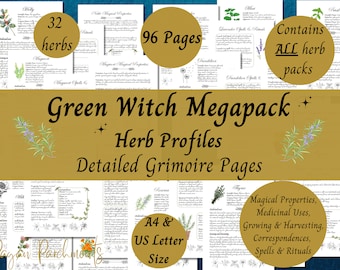 Green Witch Herb Grimoire Pages, Pack No.1 MEGAPACK, Book of Shadows Herbal Profile Printable, Herb Magic Guide, Herbalism Download