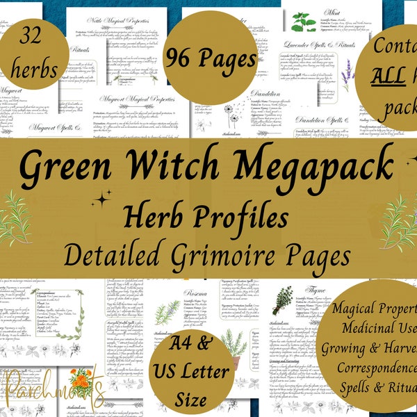 Green Witch Herb Grimoire Pages, Pack No.1 MEGAPACK, Book of Shadows Herbal Profile Printable, Herb Magic Guide, Herbalism Download