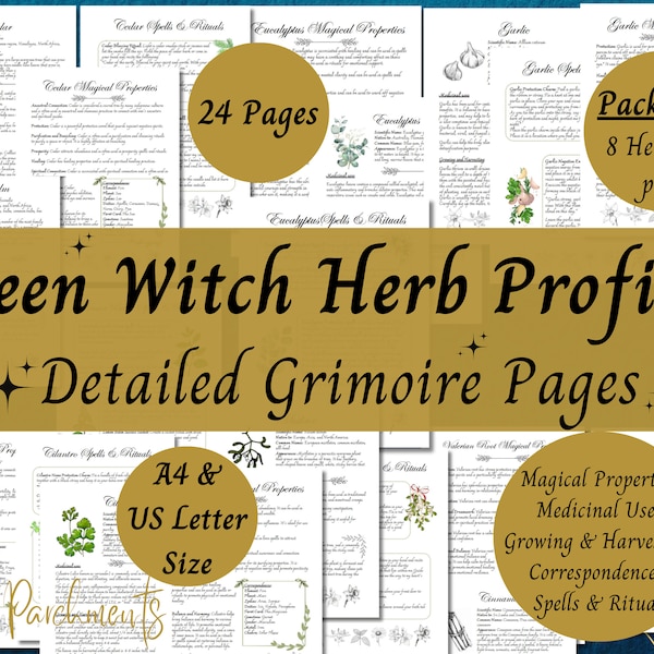 Pack No.5 Green Witch Herb Grimoire Pages, Book of Shadows Herbal Profile Printable
