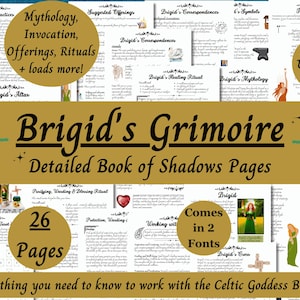 Brigid Grimoire Printable, Witch&#39;s Guide to Working with Celtic Goddess Brigit, Book of Shadows Pages, Pagan, Druid, Deity Devotional PDF