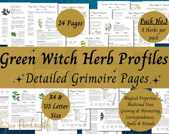 Pack No.3 Green Witch Herb Grimoire Pages, Book of Shadows Herbal Profile Printable, Herb Magic, Herbal Spells and Rituals, Herbalism