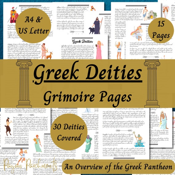 Greek Deities Grimoire Pages, Printable Quick Reference Guide to Greek Gods & Goddesses, Hellenic Pagan