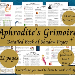 Aphrodite Grimoire Printable, A Guide to Working with the Greek Goddess of Love & Beauty, Book of Shadows Pages, Pagan Deity Devotional PDF