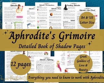 Aphrodite Grimoire Printable, A Guide to Working with the Greek Goddess of Love & Beauty, Book of Shadows Pages, Pagan Deity Devotional PDF