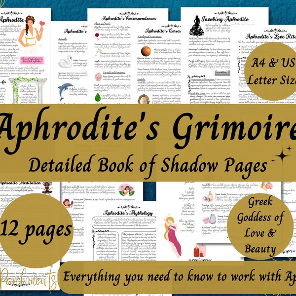 Aphrodite Grimoire Printable, A Guide to Working with the Greek Goddess of Love & Beauty, Book of Shadows Pages, Pagan Deity Devotional PDF