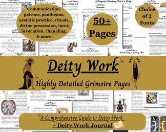 Deity Work Grimoire Pages + Journal, Pantheons Overview, Ecstatic Practice, Invocation, Book of Shadows.