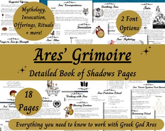 Ares Grimoire Printable, A Guide to Working with the Greek God of War, Book of Shadows Deity Work Pages, Invoke Ares Ritual, Pagan Devotion