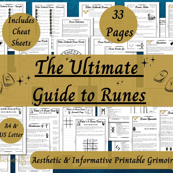 Ultimate Rune Guide, Runes Grimoire Printable, Rune Cheat Sheets, Norse Pagan PDF, Witch BOS Pages, Runic Magic, Elder Futhark Spreads