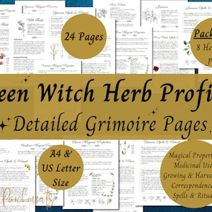 Pack No.4 Green Witch Herb Grimoire Pages, Book of Shadows Herbal Profile Printable, Herb Magic Guide, Herbal Spells and Rituals