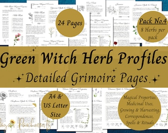 Pack No.4 Green Witch Herb Grimoire Pages, Book of Shadows Herbal Profile Printable, Herb Magic Guide, Herbal Spells and Rituals