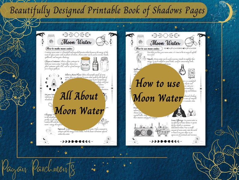 Moon Magic Grimoire Pages, Lunar Magick BOS Printable, Moon Water Guide, Lunar Spells, Moon Phases, Witchy PDF, Baby Witch Download image 3