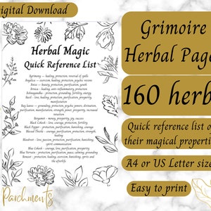 160 Herbs, Herbal Magic Quick Reference Guide, Magical Properties, Grimoire Pages, BOS Page, Green Witch, Baby Witches, Kitchen Witchcraft