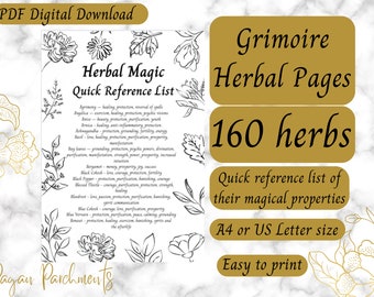 160 Herbs, Herbal Magic Quick Reference Guide, Magical Properties, Grimoire Pages, BOS Page, Green Witch, Baby Witches, Kitchen Witchcraft