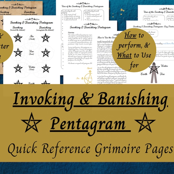 Invoking and Banishing Pentagram Grimoire Pages, Book of Shadows Printable, Invoking the Pentagram Cheat Sheet, Ceremonial Magick, Pentacle