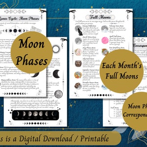 Moon Magic Grimoire Pages, Lunar Magick BOS Printable, Moon Water Guide, Lunar Spells, Moon Phases, Witchy PDF, Baby Witch Download image 2