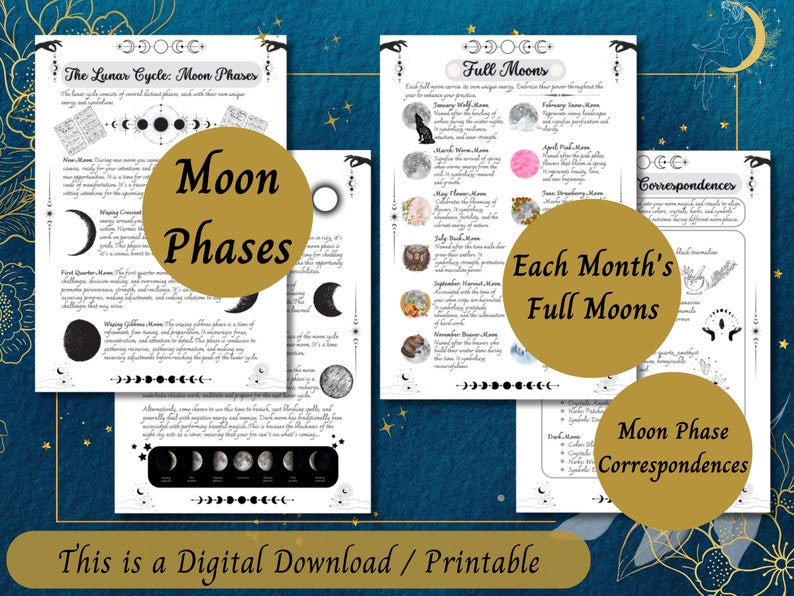 Moon Magic Grimoire Pages, Lunar Magick BOS Printable, Moon Water Guide, Lunar Spells, Moon Phases, Witchy PDF, Baby Witch Download image 2