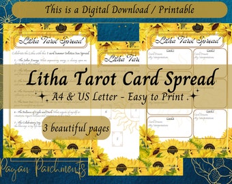 Litha Tarot Card Spread Printable, Feiern Sommersonnenwende, Witchy Tarot Grimoire Seiten, Pagan Sabbat Download, Hexenferien