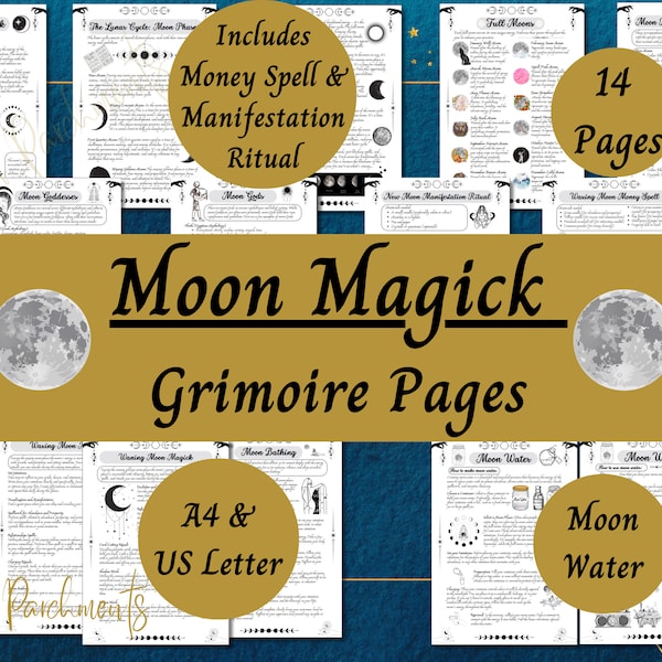 Moon Magick Grimoire Pages: Lunar Spells, Moon Phases & Rituals (PDF) 100% Human Made