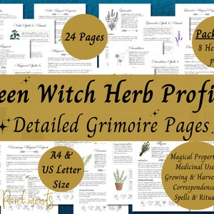 Pack No.2 Green Witch Herb Grimoire Pages, Book of Shadows Herbal Profile Printable, Guide to Herbal Magic, Herb Spells and Rituals