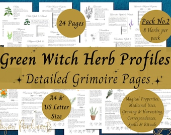 Pack No.2 Green Witch Herb Grimoire Pages, Book of Shadows Herbal Profile Printable, Guide to Herbal Magic, Herb Spells and Rituals