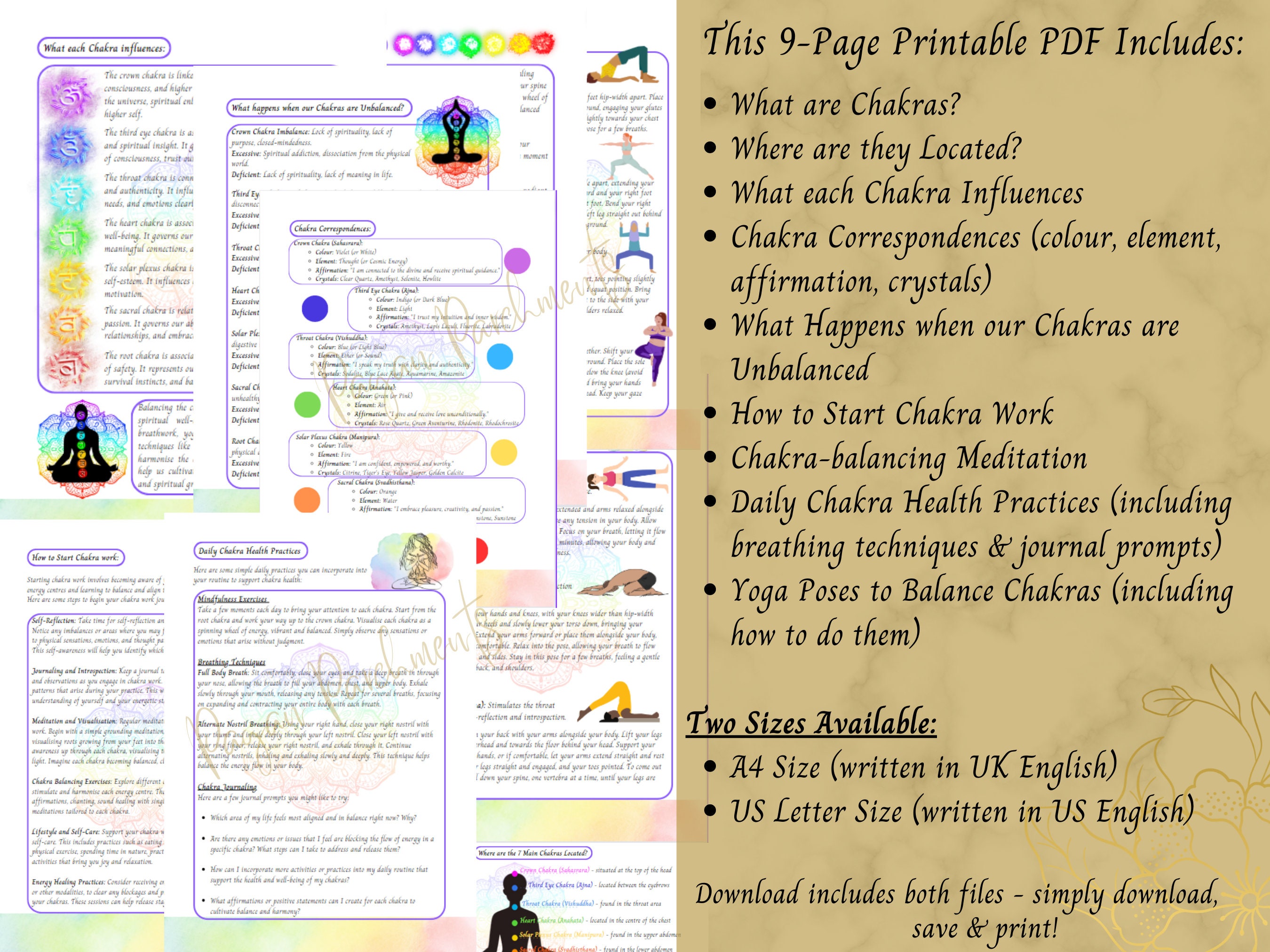 Beginner's Guide to Chakras: Chakra Cheat Sheets, Yoga Poses (PDF ...