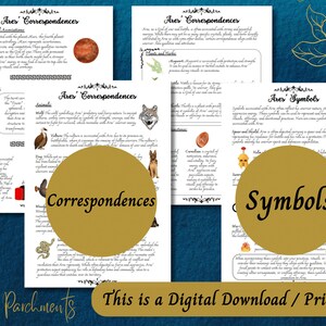 Może przedstawiać: Drukowany plik do pobrania cyfrowego z przewodnikiem po greckim bogu Ares, zawierającym korespondencje i symbole. Przewodnik zawiera informacje o astrologicznych powiązaniach Aresa, zwierzęcych totem&oacute;w, kolorach i wiele więcej. Przewodnik jest ilustrowany obrazami wilka, węża, wł&oacute;czni i tarczy oraz hełmu.